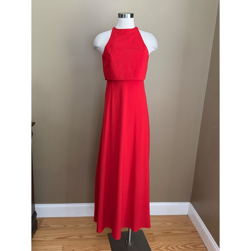 Jill Jill Stuart Red Dress Popover Halter Gown 2 Minimalist Elegant Gala - Picture 3 of 11